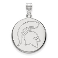 Sterling Silver Rhodium-plated LogoArt Michigan State University Spartan Large Disc Pendant view 1