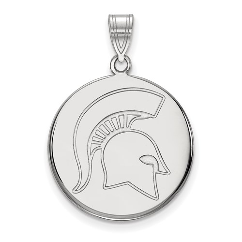 Sterling Silver Rhodium-plated LogoArt Michigan State University Spartan Large Disc Pendant