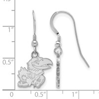 Sterling Silver Rhodium-plated LogoArt University of Kansas Jayhawk Small Dangle Wire Earrings view 2