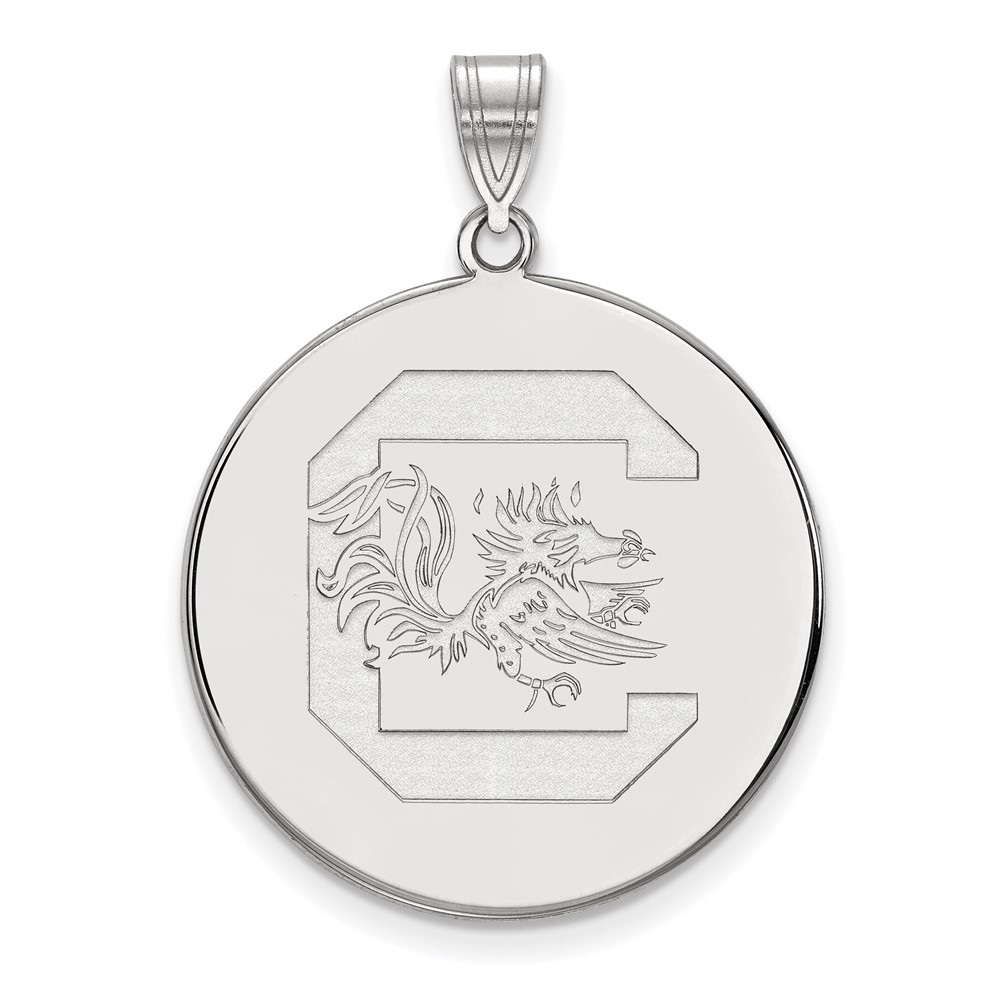 Sterling Silver Rhodium-plated LogoArt University of South Carolina Extra Large Disc Pendant