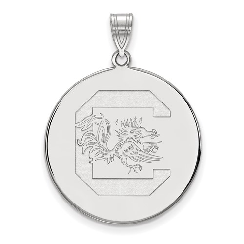 Sterling Silver Rhodium-plated LogoArt University of South Carolina Extra Large Disc Pendant