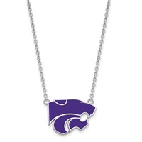 Sterling Silver Rhodium-plated LogoArt Kansas State University Wildcat Large Enameled Pendant Necklace, 18" view 2
