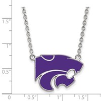 Sterling Silver Rhodium-plated LogoArt Kansas State University Wildcat Large Enameled Pendant Necklace, 18" view 3