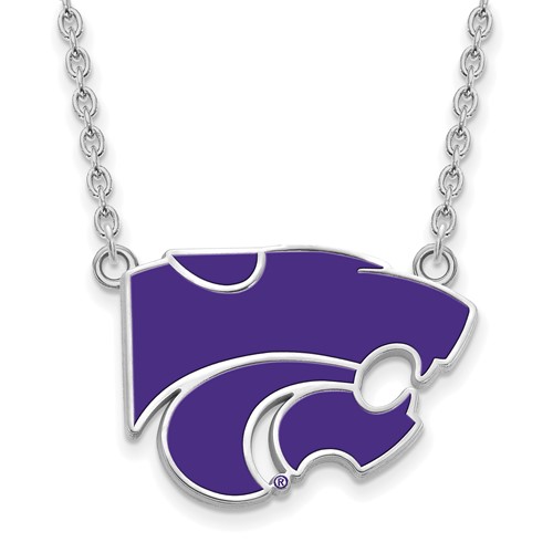 Sterling Silver Rhodium-plated LogoArt Kansas State University Wildcat Large Enameled Pendant Necklace, 18"