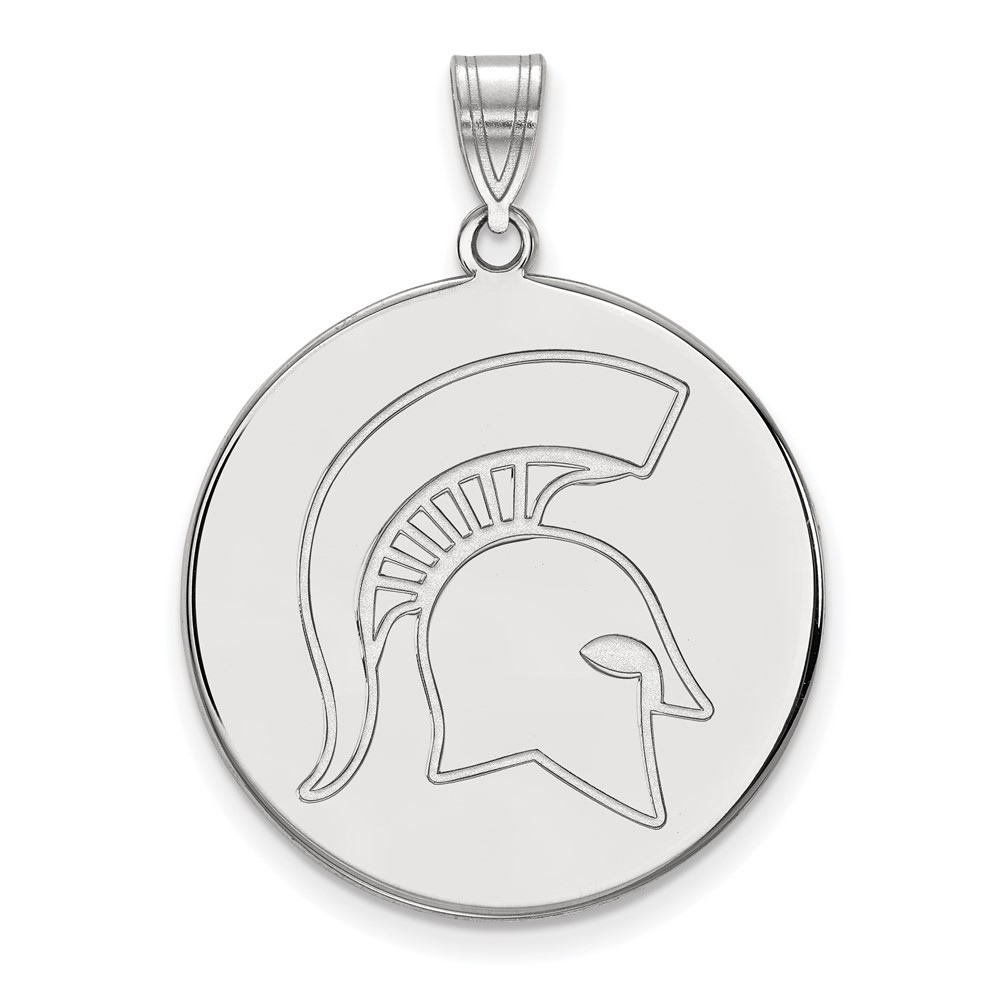 Sterling Silver Rhodium-plated LogoArt Michigan State University Spartan Extra Large Disc Pendant