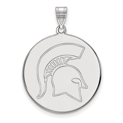 Sterling Silver Rhodium-plated LogoArt Michigan State University Spartan Extra Large Disc Pendant