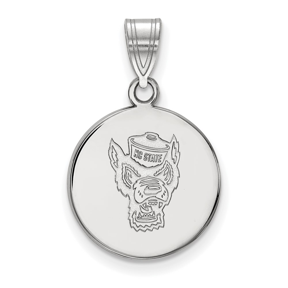 Sterling Silver Rhodium-plated LogoArt North Carolina State University Wolf Medium Disc Pendant