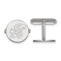 Sterling Silver Rhodium-plated LogoArt University of Kansas Jayhawk Cuff Links view 1