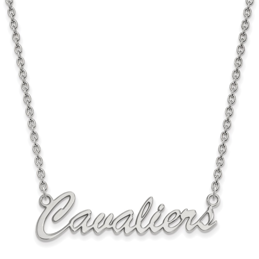 Sterling Silver Rhodium-plated LogoArt University of Virginia Cavaliers Script Medium Pendant Necklace, 18"