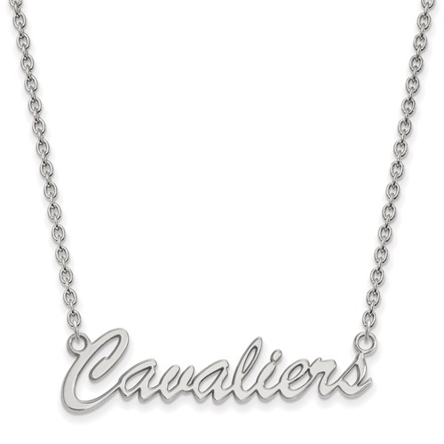 Sterling Silver Rhodium-plated LogoArt University of Virginia Cavaliers Script Medium Pendant Necklace, 18"