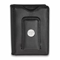 Sterling Silver Rh-plated LogoArt Virginia Tech Black Leather Wallet view 1