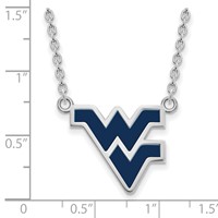 Sterling Silver Rhodium-plated LogoArt West Virginia University W-v Large Enameled Pendant Necklace, 18" view 3