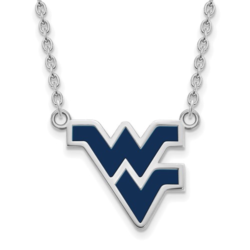 Sterling Silver Rhodium-plated LogoArt West Virginia University W-v Large Enameled Pendant Necklace, 18"