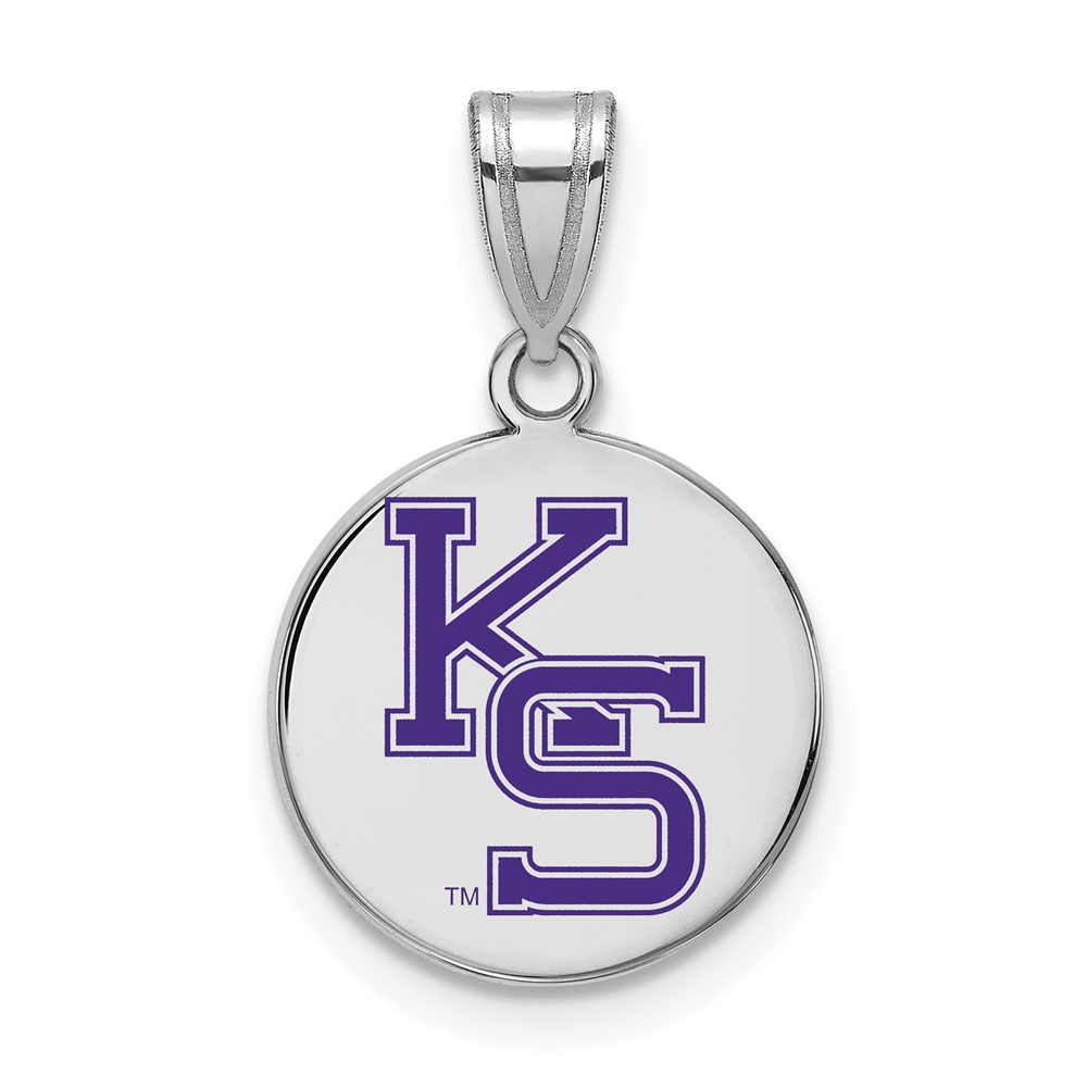 Sterling Silver Rhodium-plated LogoArt Kansas State University K-s Medium Enameled Disc Pendant