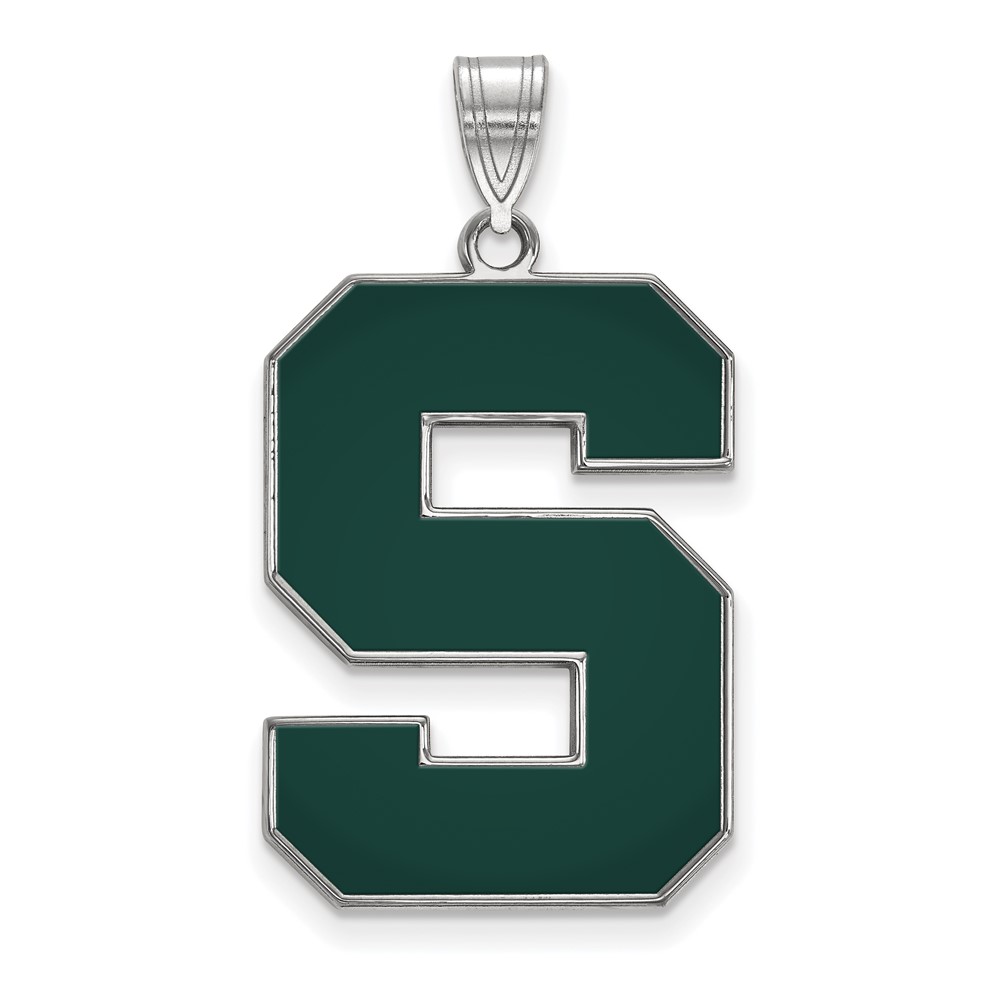 Sterling Silver Rhodium-plated LogoArt Michigan State University Letter S Extra Large Enameled Pendant