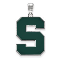 Sterling Silver Rhodium-plated LogoArt Michigan State University Letter S Extra Large Enameled Pendant view 1