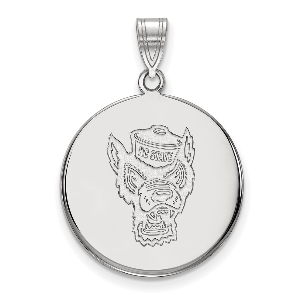 Sterling Silver Rhodium-plated LogoArt North Carolina State University Wolf Large Disc Pendant