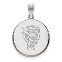 Sterling Silver Rhodium-plated LogoArt North Carolina State University Wolf Large Disc Pendant view 1