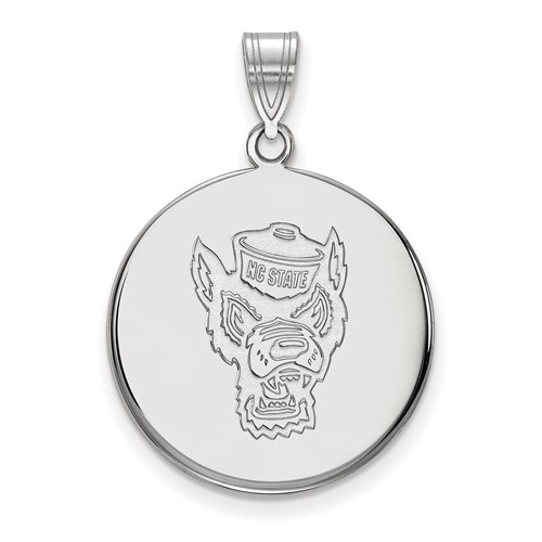Sterling Silver Rhodium-plated LogoArt North Carolina State University Wolf Large Disc Pendant