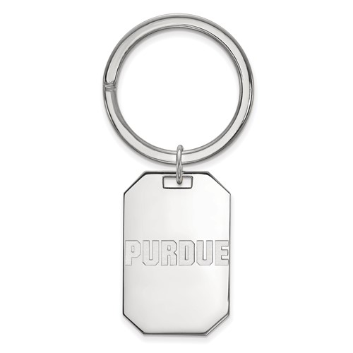 Sterling Silver Rhodium-plated LogoArt Purdue University Block Type Key Ring