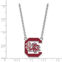 Sterling Silver Rhodium-plated LogoArt University of South Carolina Large Enameled Pendant Necklace, 18" view 2