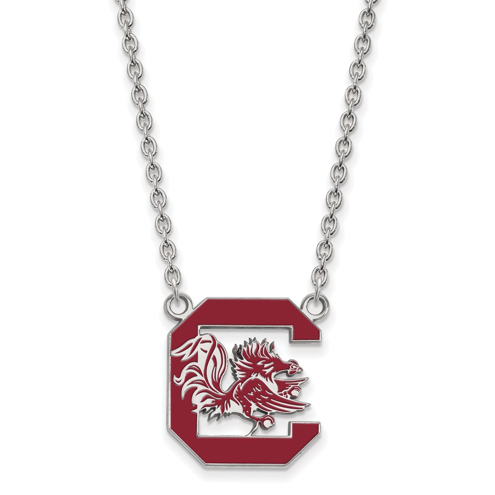 Sterling Silver Rhodium-plated LogoArt University of South Carolina Large Enameled Pendant Necklace, 18"