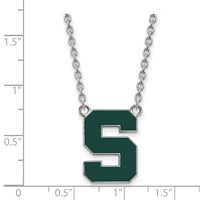 Sterling Silver Rhodium-plated LogoArt Michigan State University Letter S Large Enameled Pendant Necklace, 18" view 2