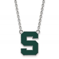 Sterling Silver Rhodium-plated LogoArt Michigan State University Letter S Large Enameled Pendant Necklace, 18" view 1