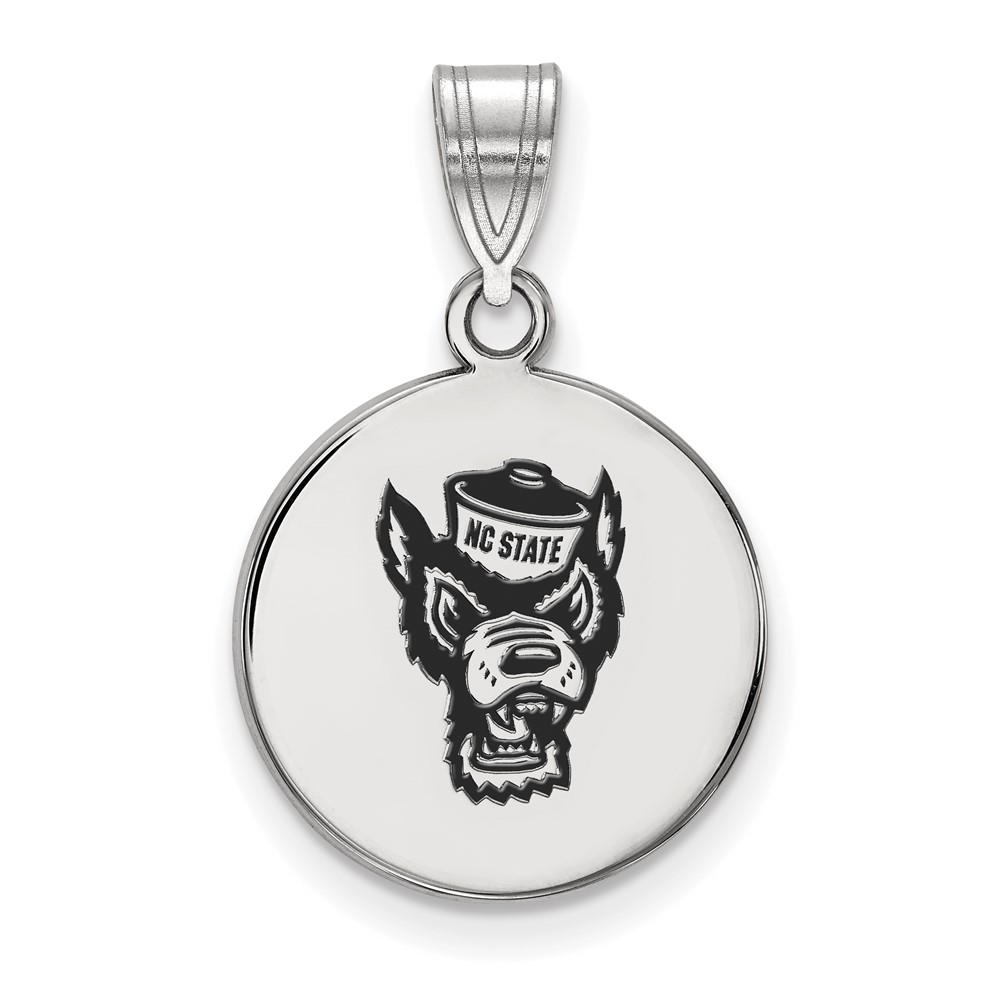Sterling Silver Rhodium-plated LogoArt North Carolina State University Wolf Medium Enameled Disc Pendant