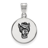 Sterling Silver Rhodium-plated LogoArt North Carolina State University Wolf Medium Enameled Disc Pendant view 1