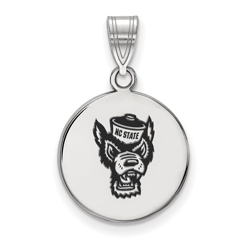 Sterling Silver Rhodium-plated LogoArt North Carolina State University Wolf Medium Enameled Disc Pendant