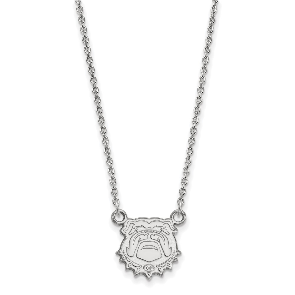 Sterling Silver Rhodium-plated LogoArt University of Georgia Bulldog Small Pendant Necklace, 18"