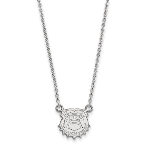 Sterling Silver Rhodium-plated LogoArt University of Georgia Bulldog Small Pendant Necklace, 18"