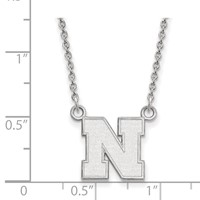 Sterling Silver Rhodium-plated LogoArt University of Nebraska Letter N Small Pendant Necklace, 18" view 2