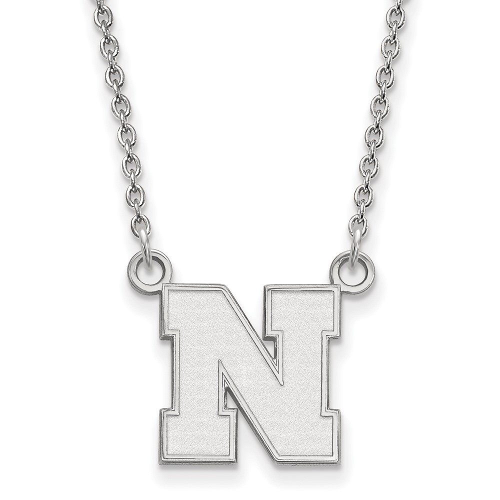 Sterling Silver Rhodium-plated LogoArt University of Nebraska Letter N Small Pendant Necklace, 18"