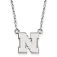 Sterling Silver Rhodium-plated LogoArt University of Nebraska Letter N Small Pendant Necklace, 18" view 1