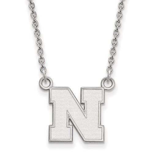 Sterling Silver Rhodium-plated LogoArt University of Nebraska Letter N Small Pendant Necklace, 18"