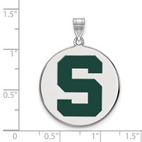 Sterling Silver Rhodium-plated LogoArt Michigan State University Letter S Extra Large Enameled Disc Pendant view 2
