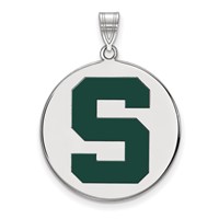 Sterling Silver Rhodium-plated LogoArt Michigan State University Letter S Extra Large Enameled Disc Pendant view 1