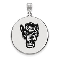 Sterling Silver Rhodium-plated LogoArt North Carolina State University Wolf Extra Large Enameled Disc Pendant view 1