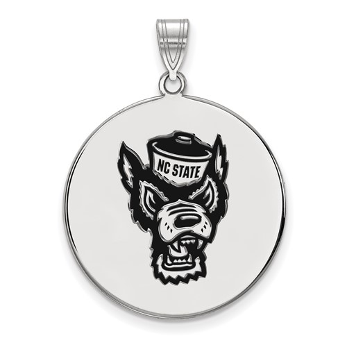 Sterling Silver Rhodium-plated LogoArt North Carolina State University Wolf Extra Large Enameled Disc Pendant