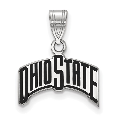Sterling Silver Rhodium-plated LogoArt the Ohio State University Medium Enameled Pendant