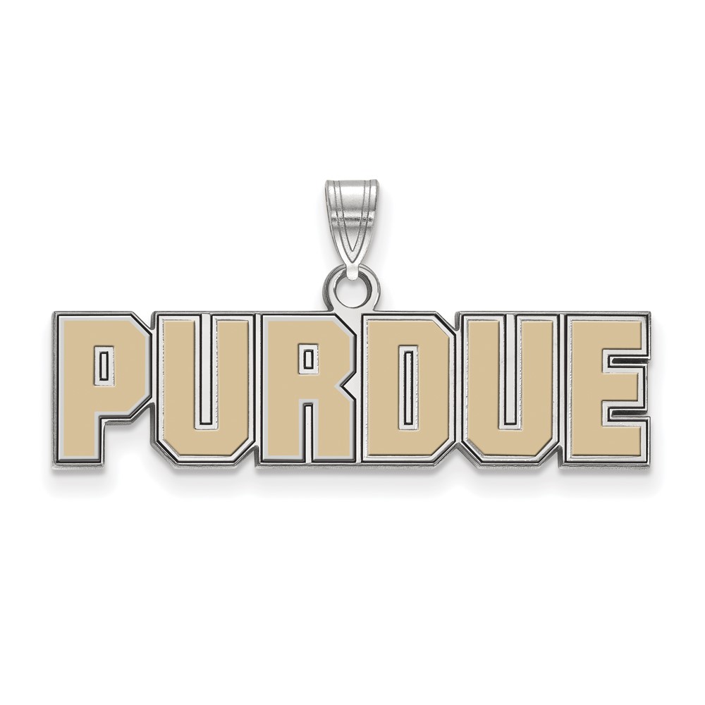 Sterling Silver Rhodium-plated LogoArt Purdue University Block Type Small Enameled Pendant