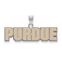 Sterling Silver Rhodium-plated LogoArt Purdue University Block Type Small Enameled Pendant view 1
