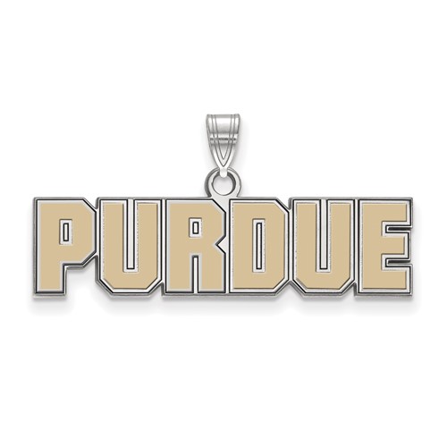 Sterling Silver Rhodium-plated LogoArt Purdue University Block Type Small Enameled Pendant