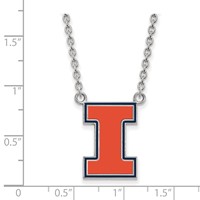 Sterling Silver Rhodium-plated LogoArt University of Illinois Letter I Large Enameled Pendant Necklace, 18" view 2