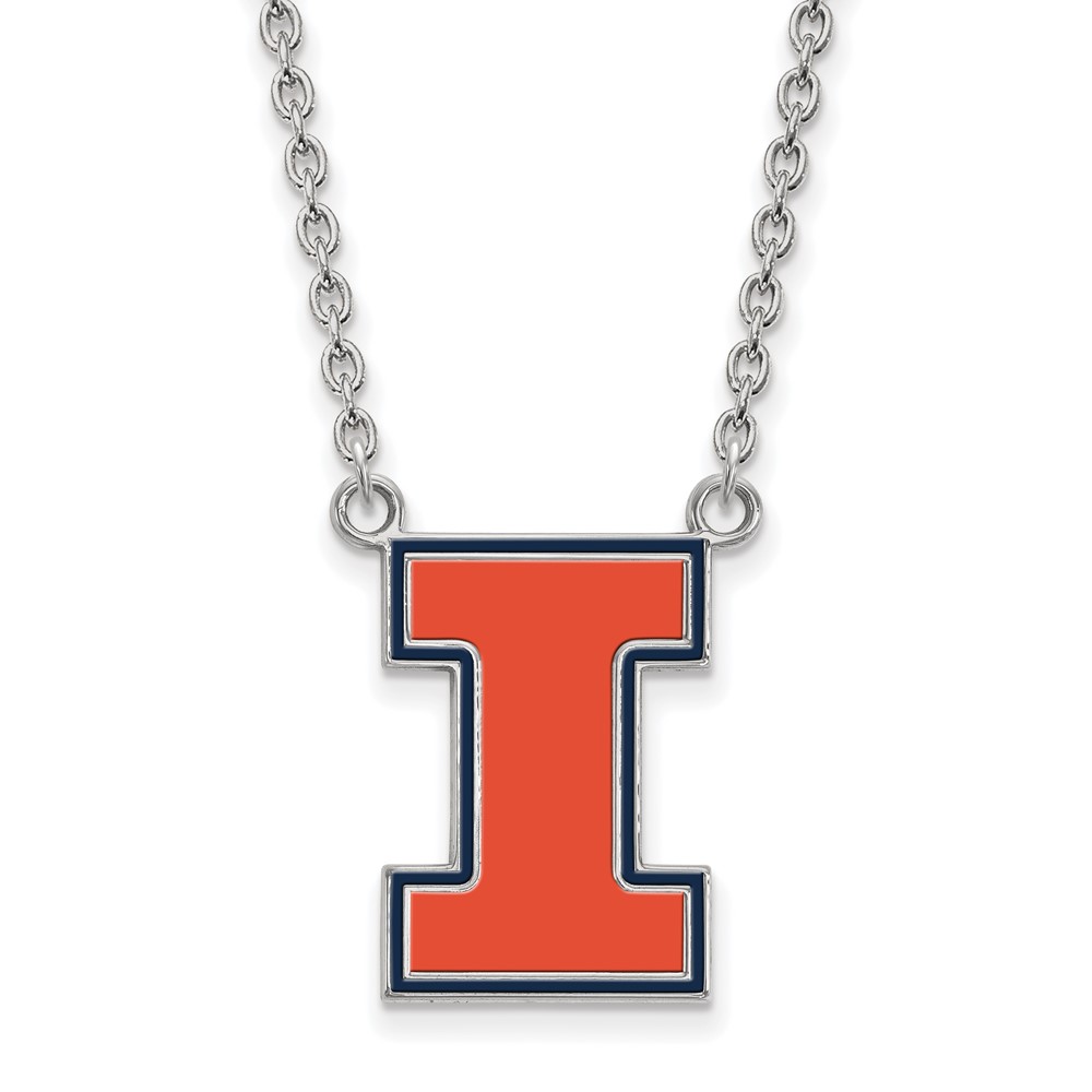 Sterling Silver Rhodium-plated LogoArt University of Illinois Letter I Large Enameled Pendant Necklace, 18"