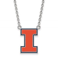 Sterling Silver Rhodium-plated LogoArt University of Illinois Letter I Large Enameled Pendant Necklace, 18" view 1