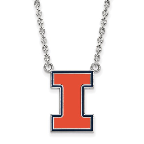 Sterling Silver Rhodium-plated LogoArt University of Illinois Letter I Large Enameled Pendant Necklace, 18"