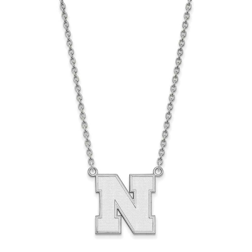 Sterling Silver Rhodium-plated LogoArt University of Nebraska Letter N Large Pendant Necklace, 18"